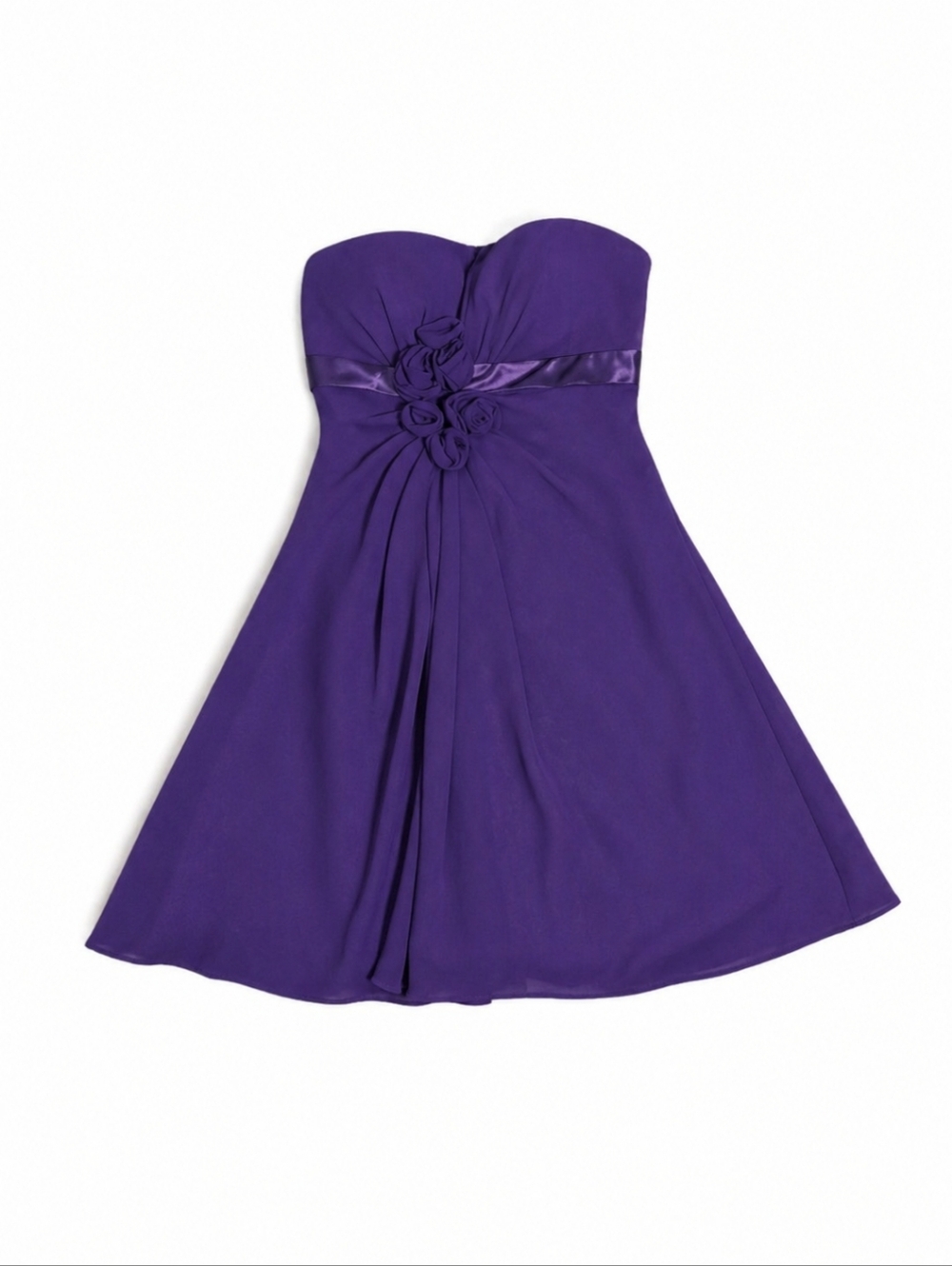 Ever Pretty Deep Purple Strapless Cocktail Dress Chiffon Rosette Detail Sz 0